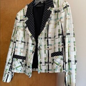 Zara Multicolor Tweed Blazer with Polka Dot Accents